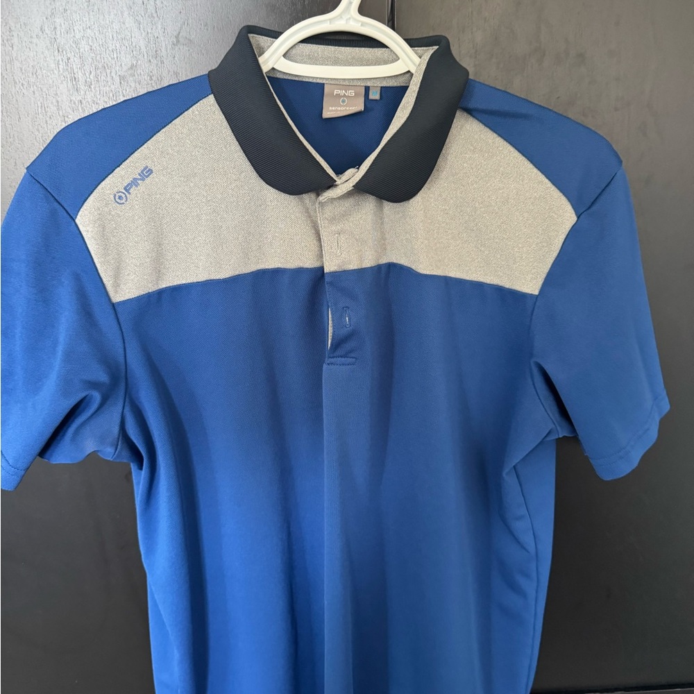 Ping Blue and Gray Color-Block Polo Shirt